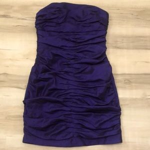 Purple Ruched Bodycon Strapless Dress